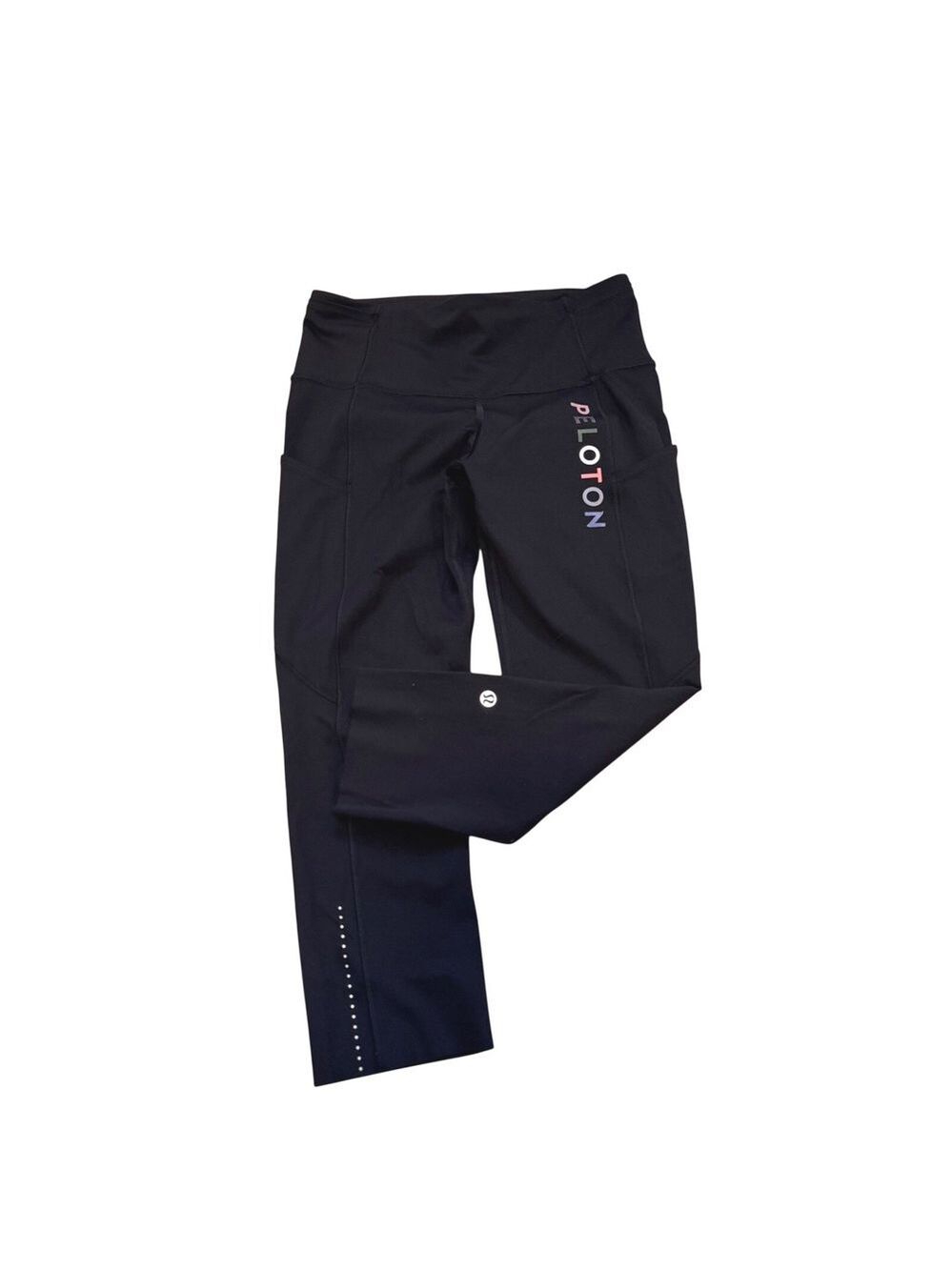 Lululemon Peloton Leggings Women Size 4 Black Reflective Crop Pockets‎ Collab